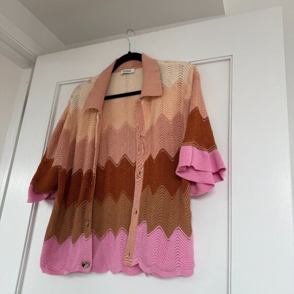 NWT Sandro Amos Knit Cardigan Cropped Multicolored Chevron Pattern Button Front - Picture 3 of 8